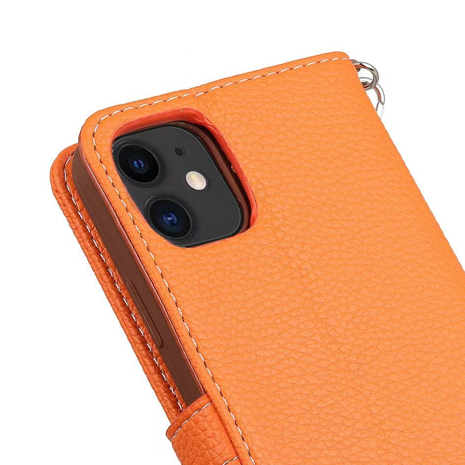 《🧡 Étui de téléphone en cuir Orange Litchi | Design portefeuille
