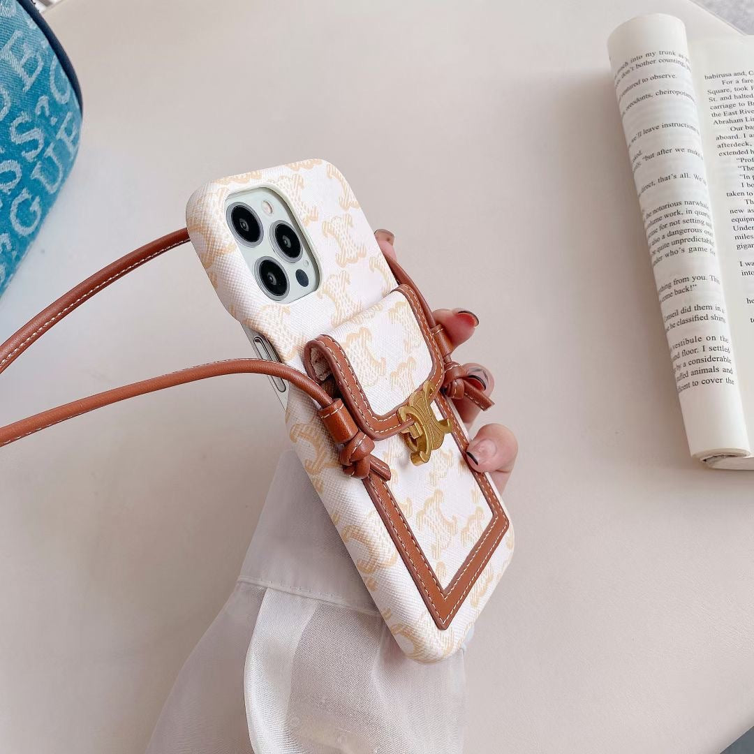 ホワイト セリーヌ iPhone ケース カードホルダー付き -LH240109