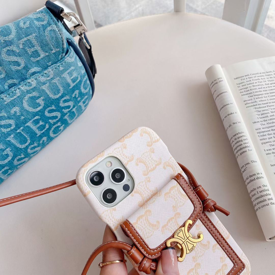 ホワイト セリーヌ iPhone ケース カードホルダー付き -LH240109