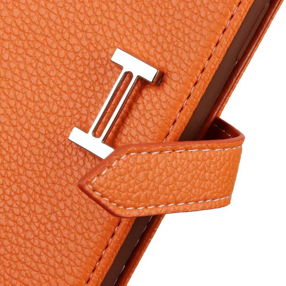 《🧡 Étui de téléphone en cuir Orange Litchi | Design portefeuille
