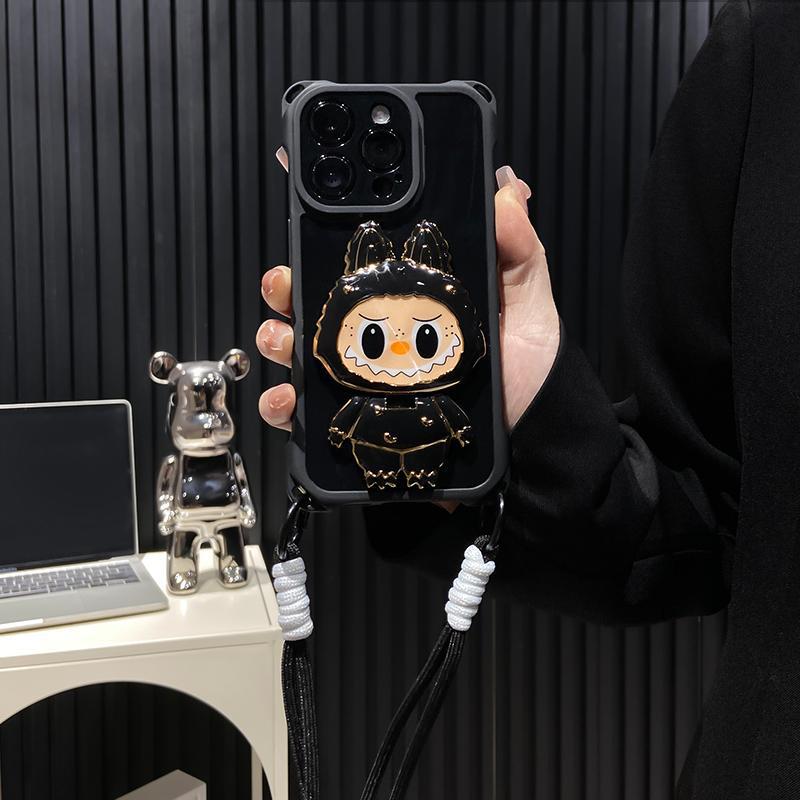 Labubu spiegelstandaard iPhone-hoesje met harde schaal – draaibare spiegel | Schokbestendig ontwerp