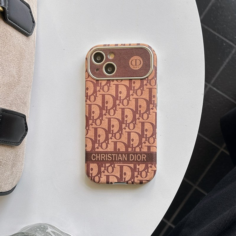 CD White & Brown Color Leather iPhone Case