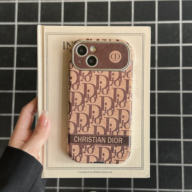 CD White & Brown Color Leather iPhone Case