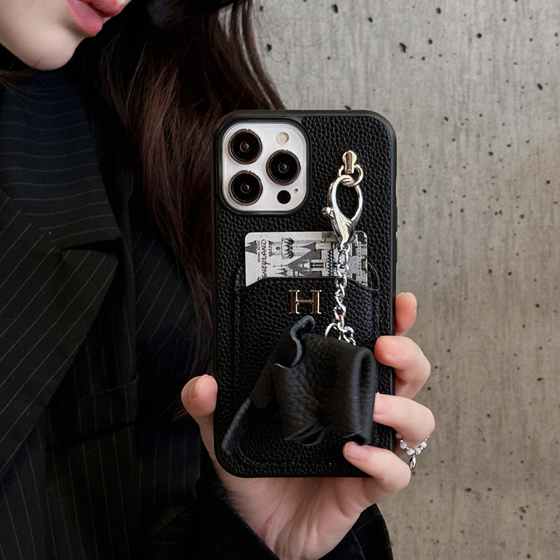2025New arrival &nbsp;H Card Holder Leather Pendant iPhone Case