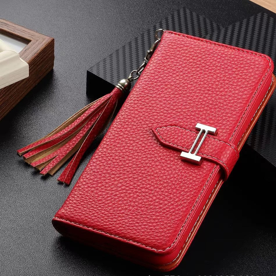 《🧡 Étui de téléphone en cuir Orange Litchi | Design portefeuille