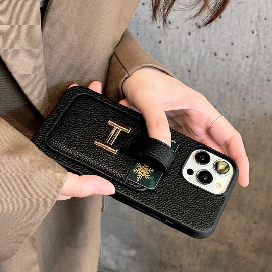 H-kortholder iPhone-deksel i skinn