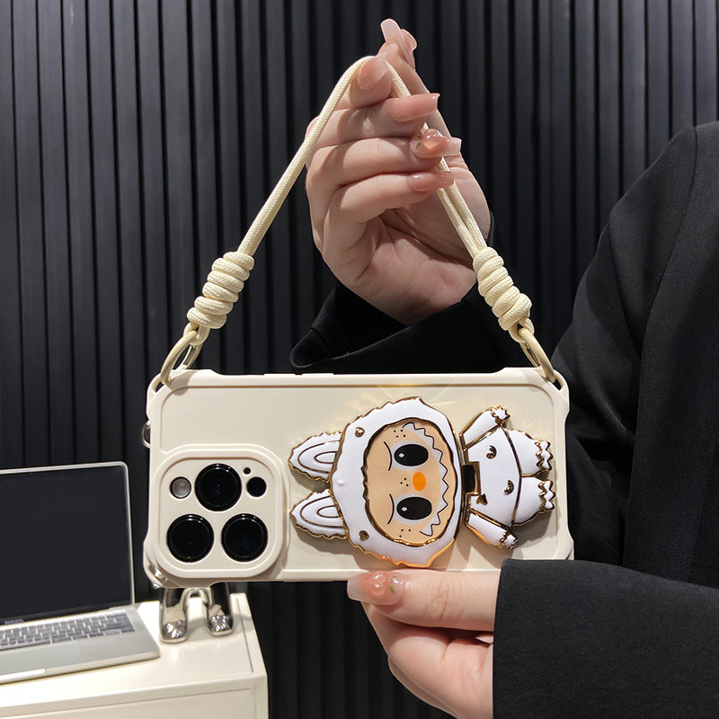 Labubu spiegelstandaard iPhone-hoesje met harde schaal – draaibare spiegel | Schokbestendig ontwerp