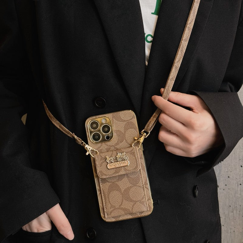 Étui pour iPhone avec chaîne en cuir pour sac à cartes Coa