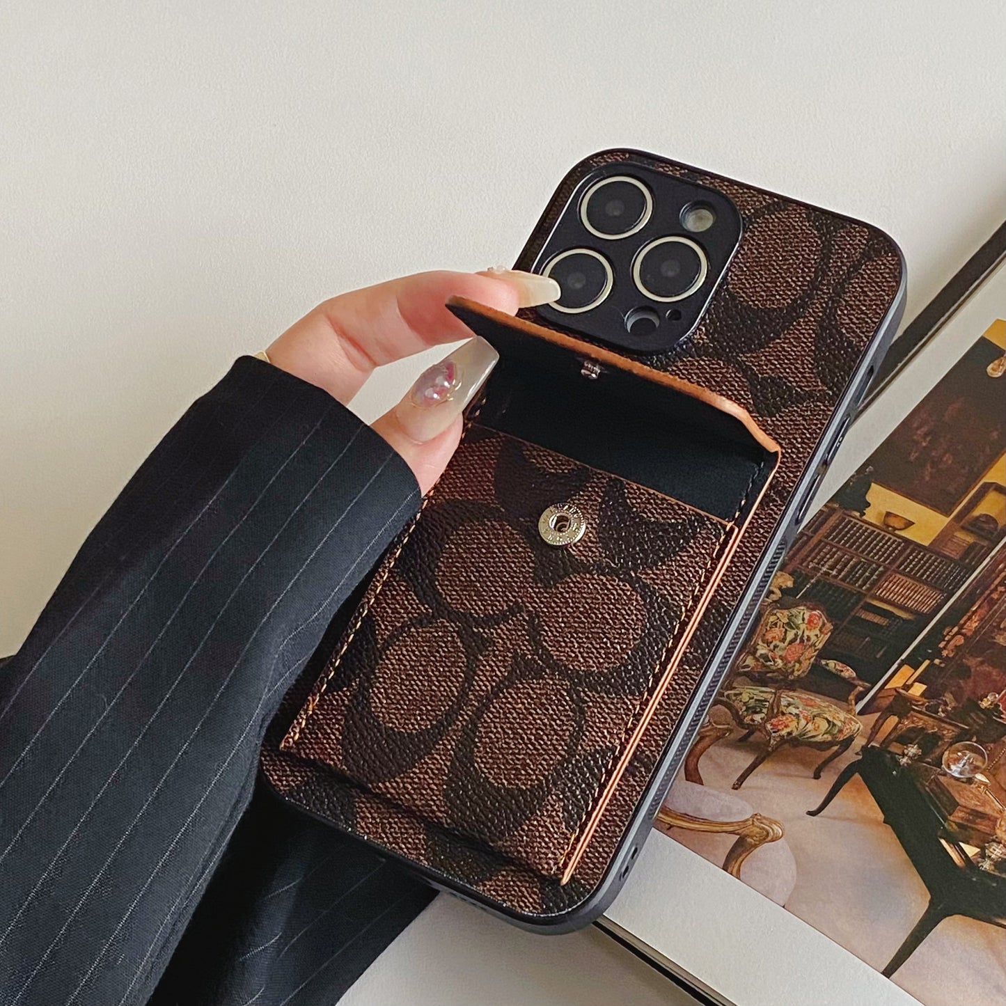 Coach iPhone tok pénztárcával Sötétbarna-HP240513