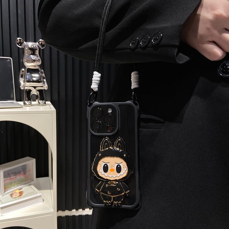 Labubu spiegelstandaard iPhone-hoesje met harde schaal – draaibare spiegel | Schokbestendig ontwerp