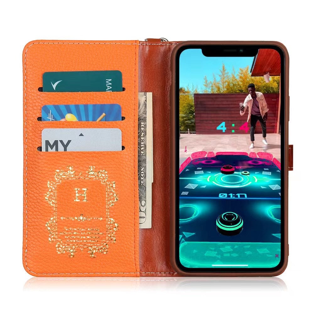 《🧡 Orange Lychee - Leather Phone Case | Wallet Design》