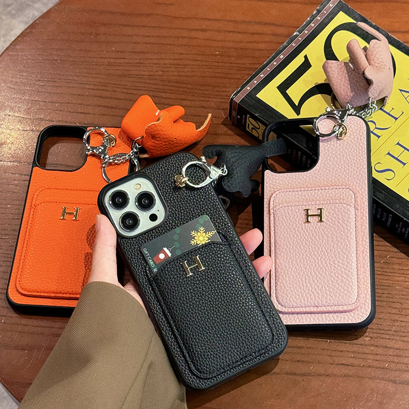 2025New arrival &nbsp;H Card Holder Leather Pendant iPhone Case