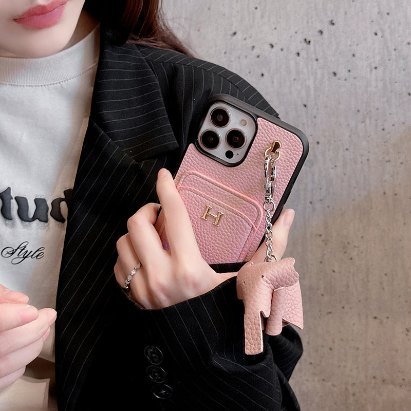 2025New arrival &nbsp;H Card Holder Leather Pendant iPhone Case