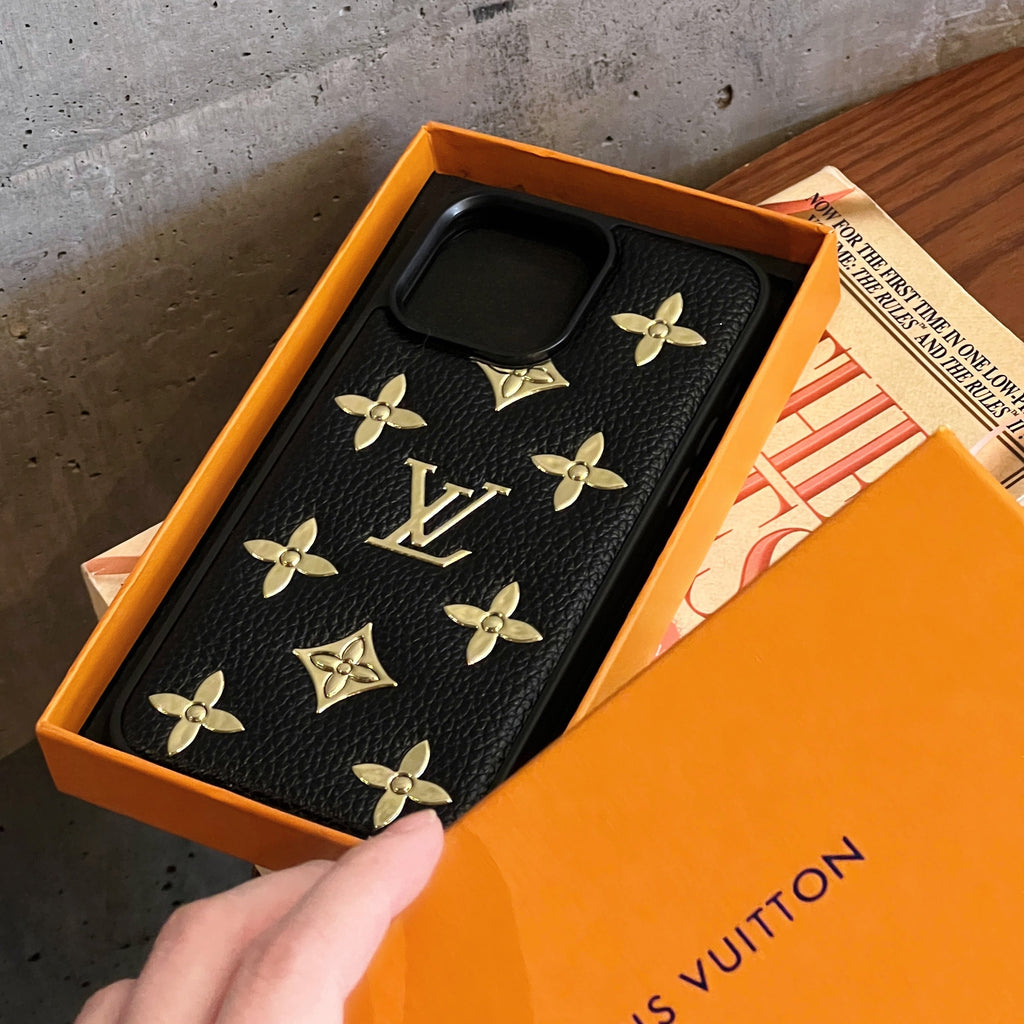 Zlaté kožené pouzdro na iPhone Lou