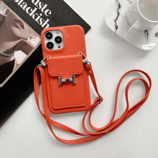 H-kaarthouder iPhone-hoesje met leren ketting