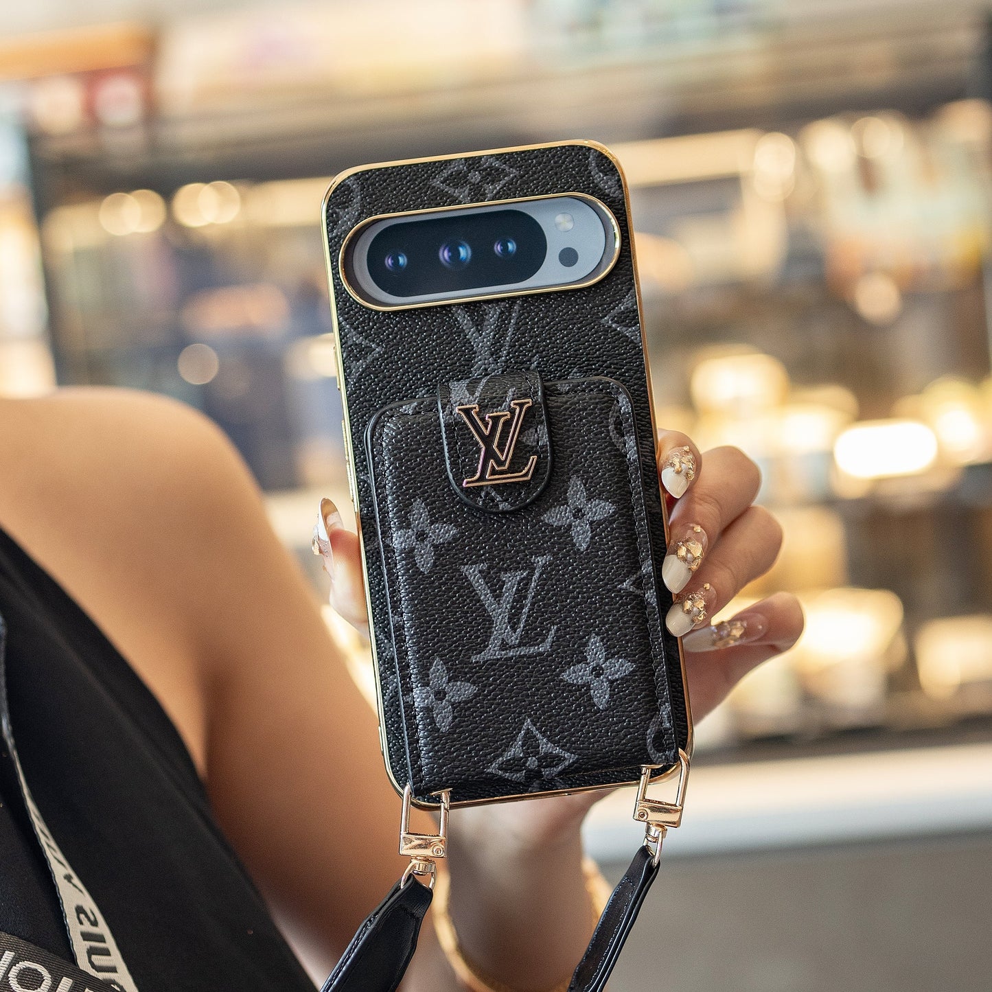 Capa luxuosa para smartphone Google Pixel com cordão