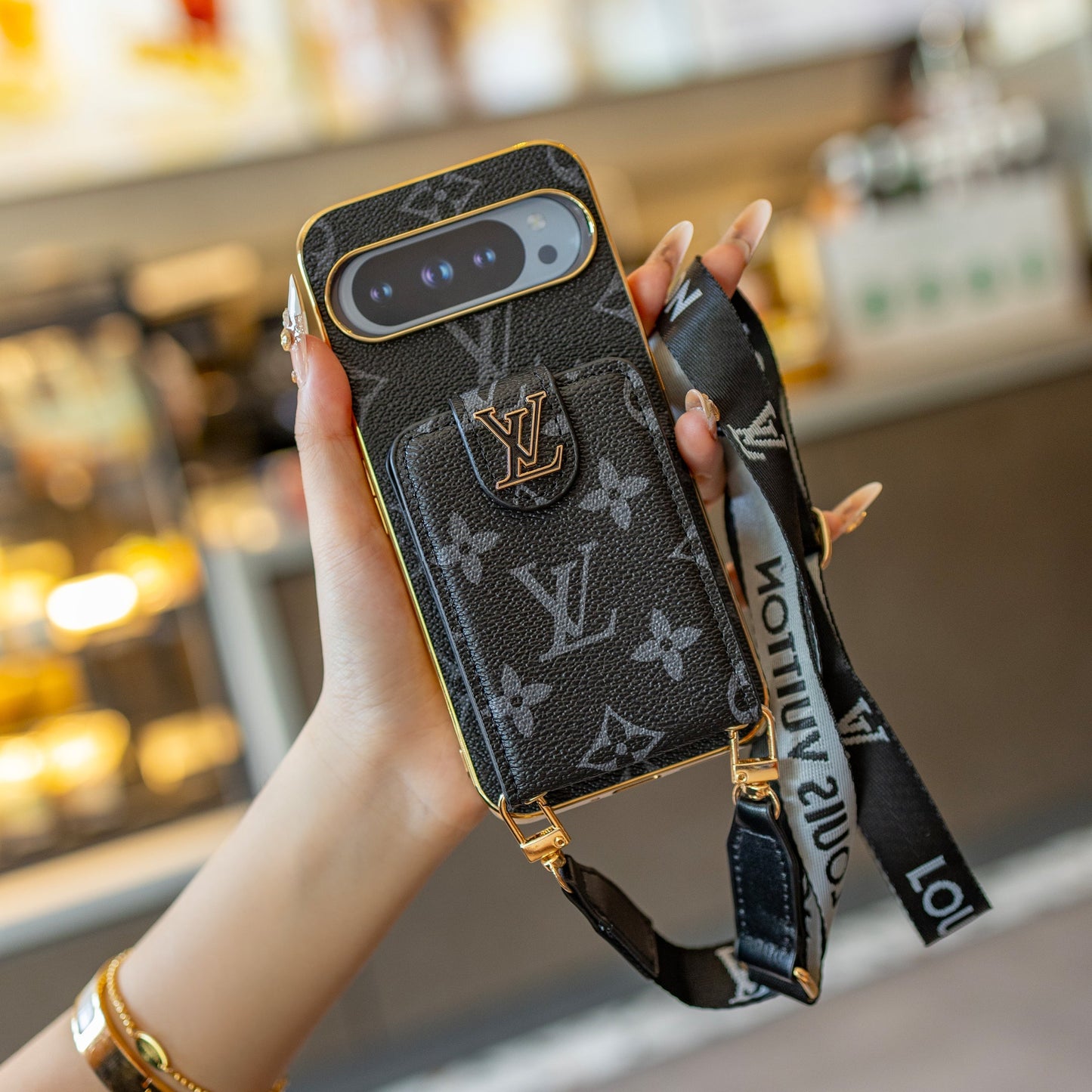 Capa luxuosa para smartphone Google Pixel com cordão