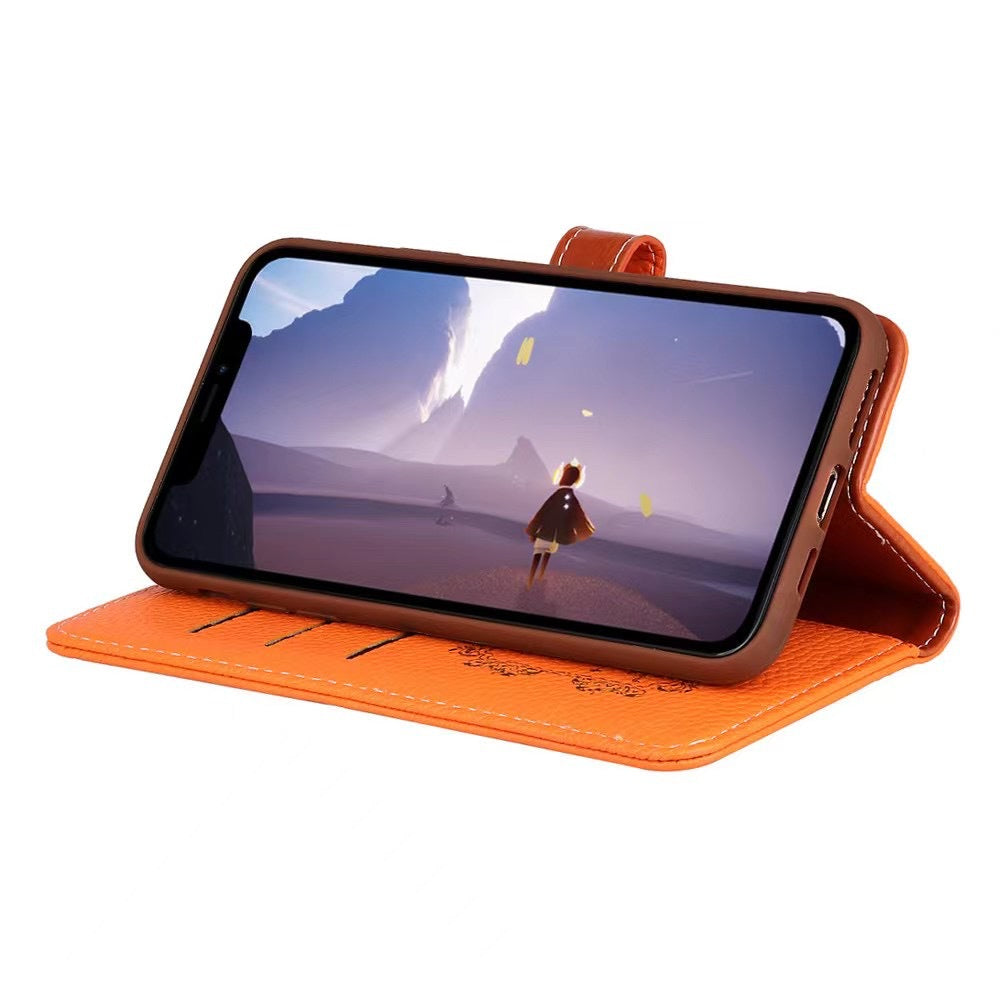 《🧡 Étui de téléphone en cuir Orange Litchi | Design portefeuille