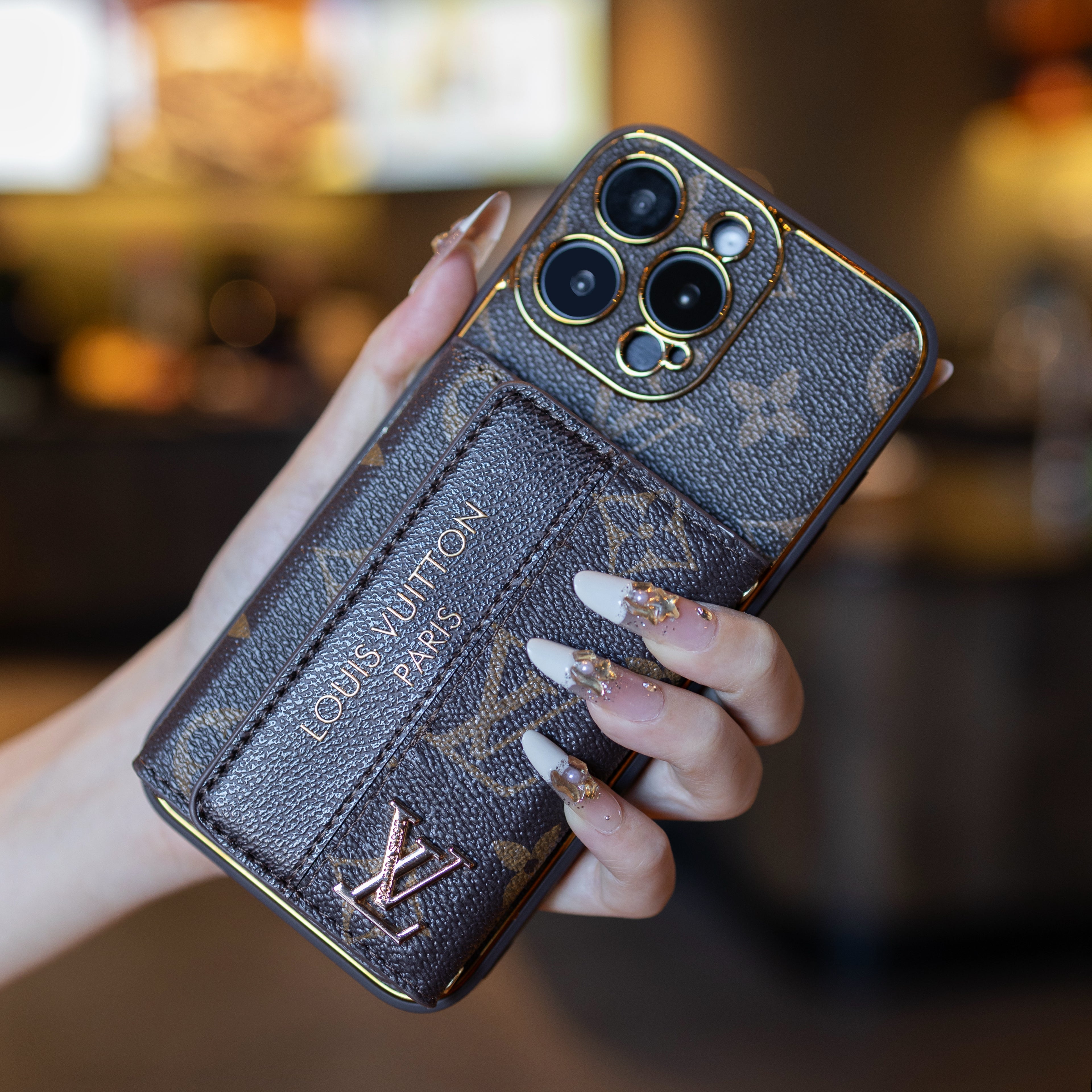 Luxury Stylish iPhone Case with Card Holder & Strap