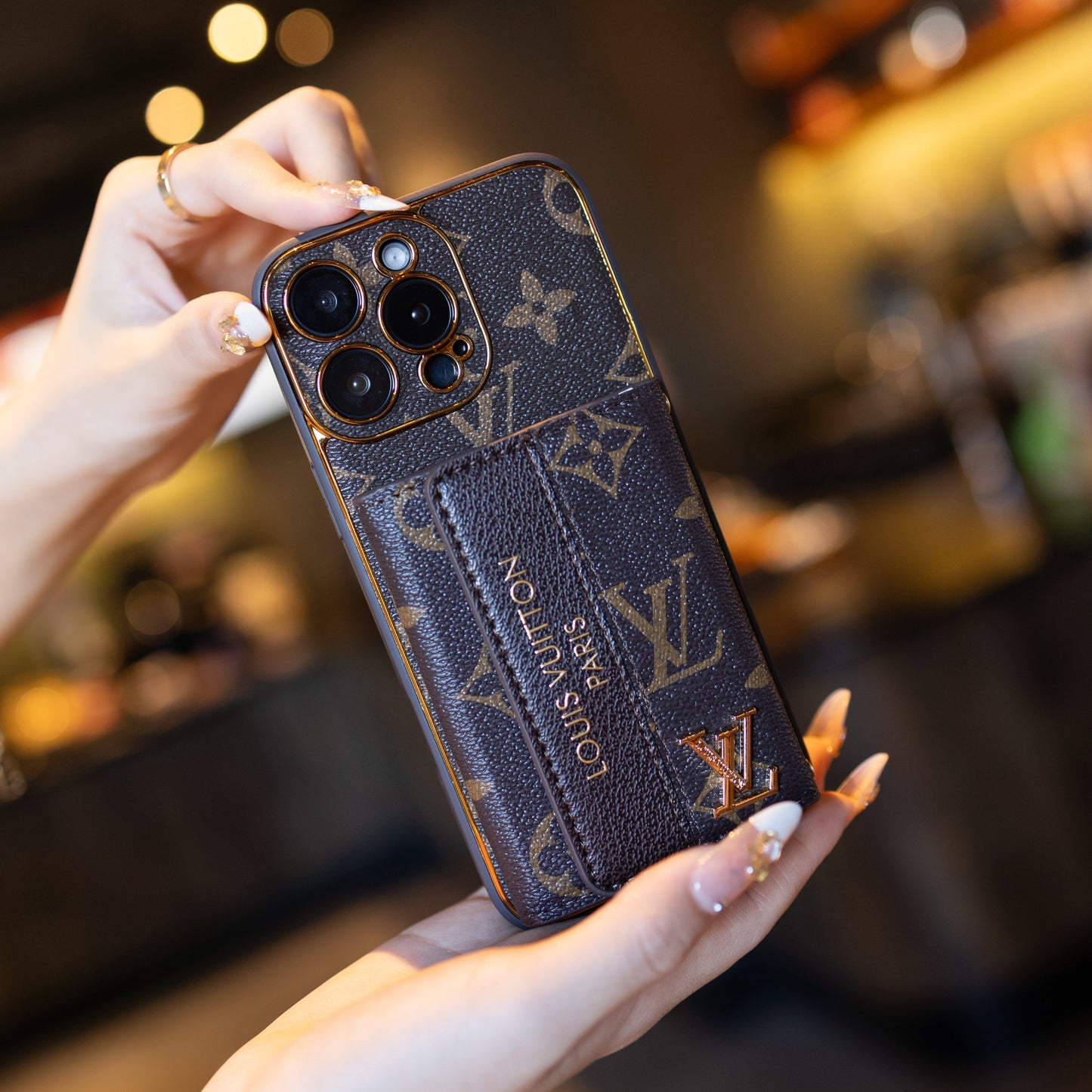 Nytt klassiskt lyxigt korthållare telefonfodral 02