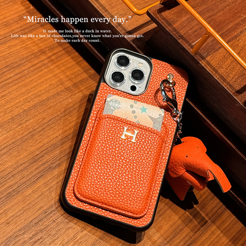 2025New arrival &nbsp;H Card Holder Leather Pendant iPhone Case