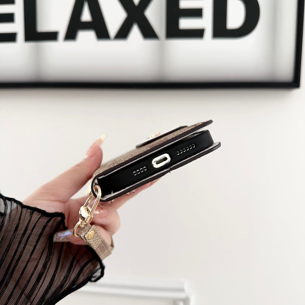 Coach iPhone Case Leren Flip Case met Kaarthouder Zwart-PTK241622