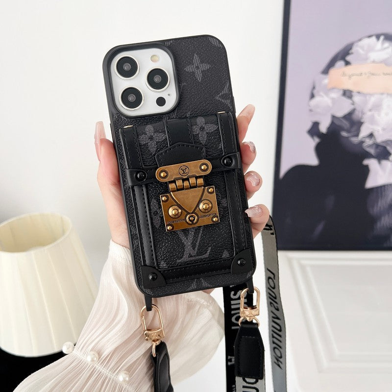 Coque et skin iPhone avec chaîne bandoulière noire et blanche Lou