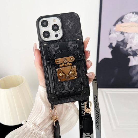 Coque et skin iPhone avec chaîne bandoulière noire et blanche Lou
