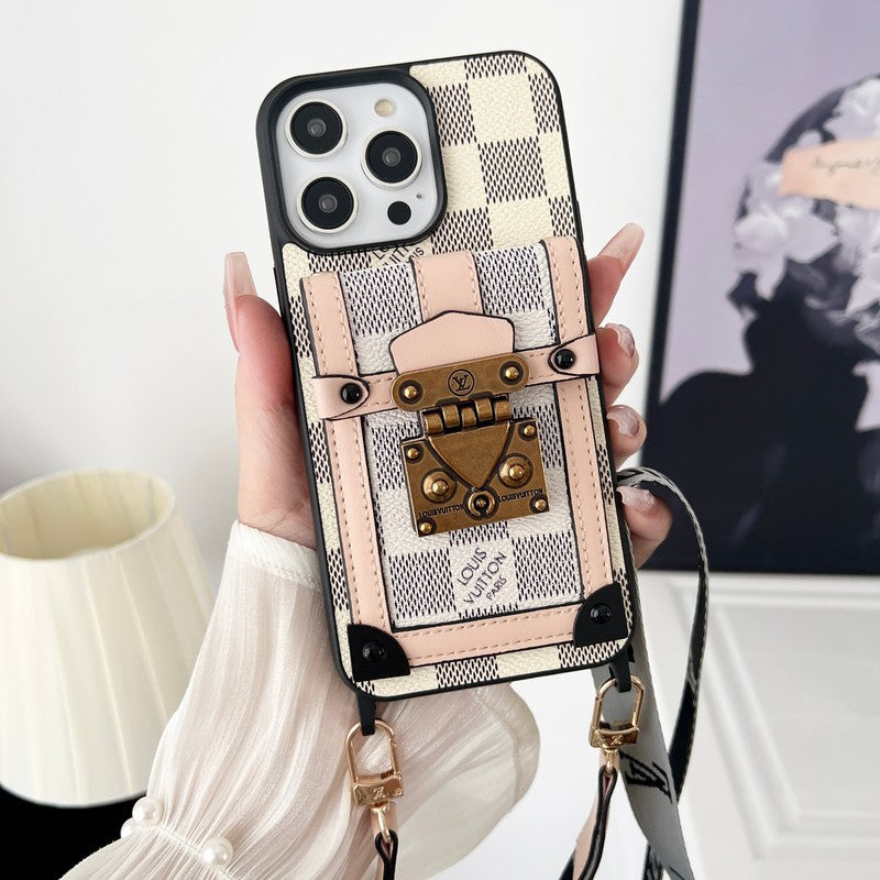 Coque et skin iPhone avec chaîne bandoulière noire et blanche Lou