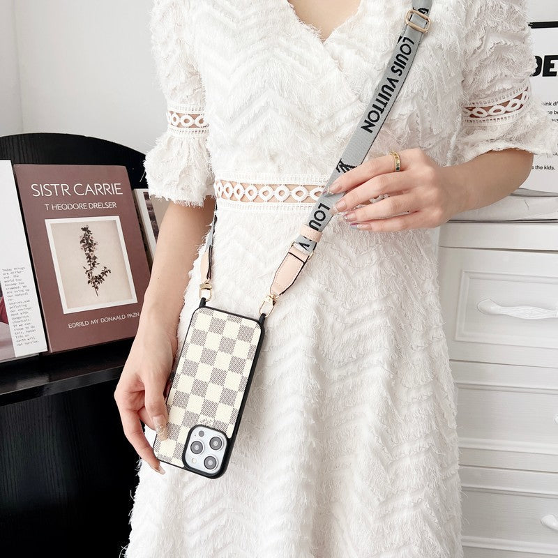 Étui pour iPhone à bandoulière noir et blanc Lou