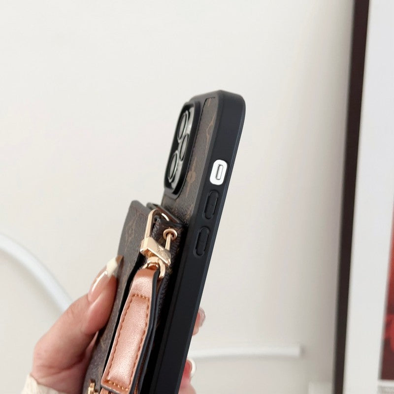 Étui pour iPhone avec chaîne à bandoulière et sac à cartes latéral Lou