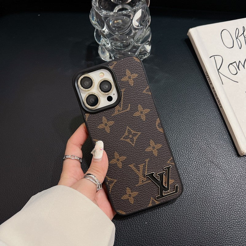 Lou Black Logo Leather iPhone Case
