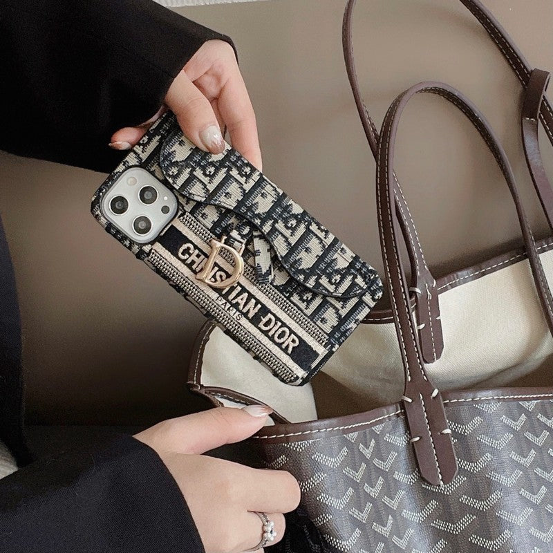 CD svart & grå tygkortväska iPhonefodral