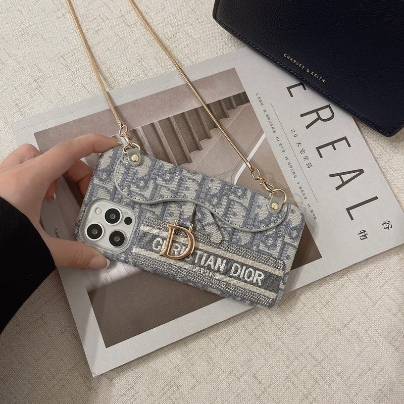 CD fekete és szürke szövet kártyatáska Crossbody iPhone tok