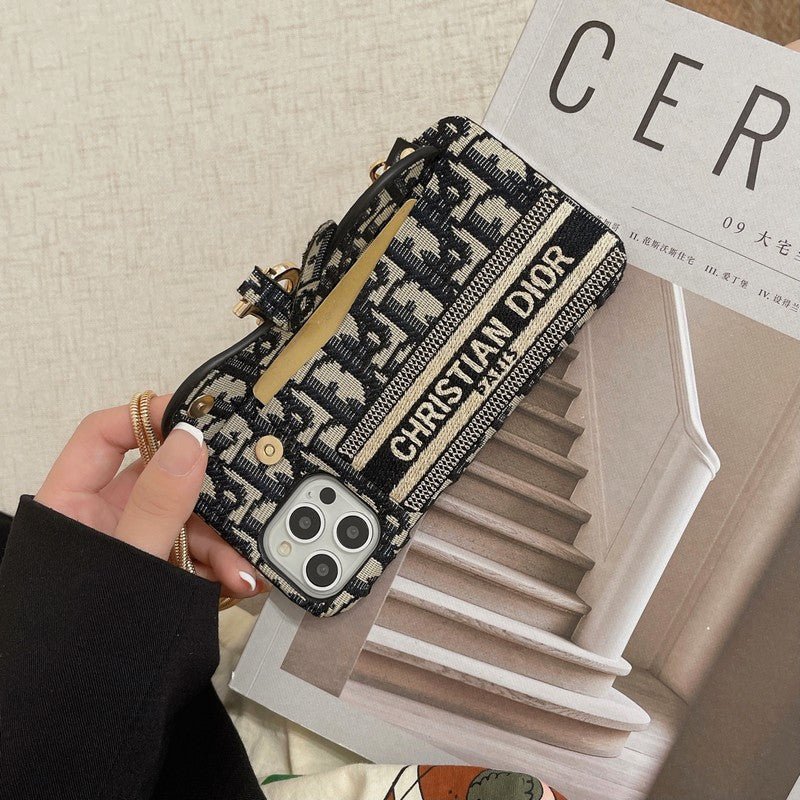 CD fekete és szürke szövet kártyatáska Crossbody iPhone tok