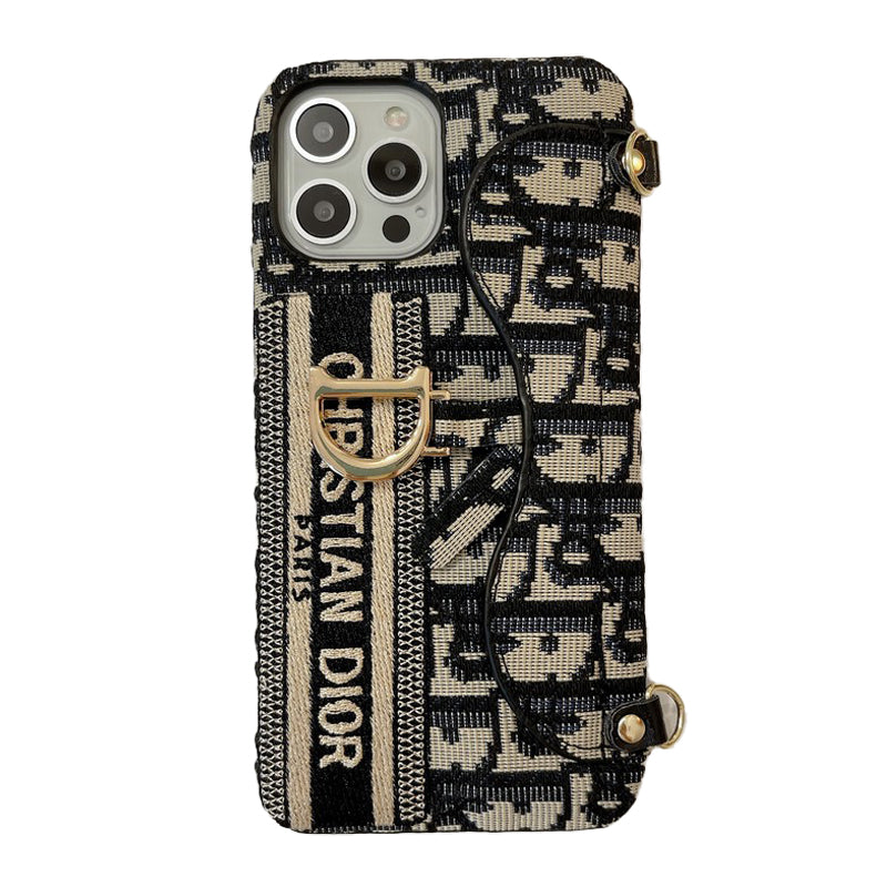 CD fekete és szürke szövet kártyatáska Crossbody iPhone tok