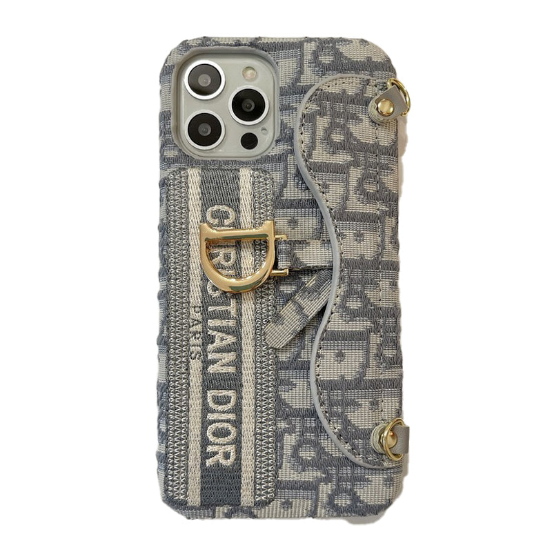 CD fekete és szürke szövet kártyatáska Crossbody iPhone tok