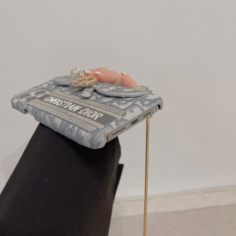 CD fekete és szürke szövet kártyatáska Crossbody iPhone tok