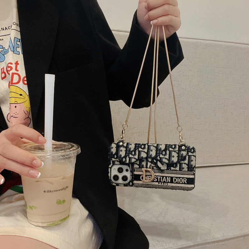 CD fekete és szürke szövet kártyatáska Crossbody iPhone tok