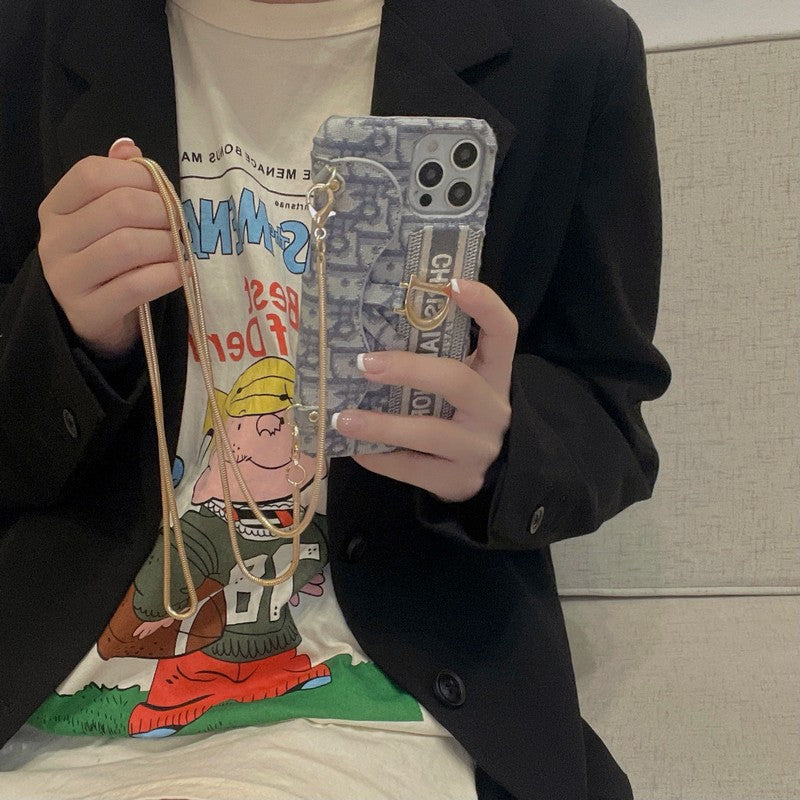 CD fekete és szürke szövet kártyatáska Crossbody iPhone tok