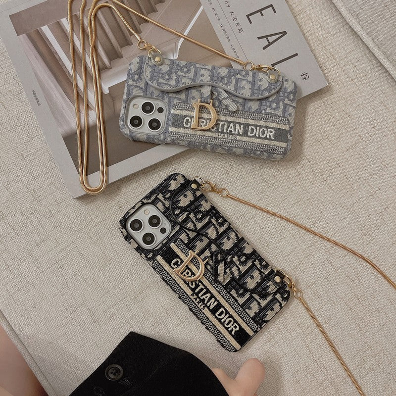 CD fekete és szürke szövet kártyatáska Crossbody iPhone tok