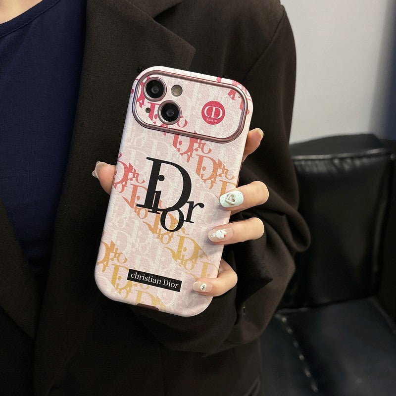 CD White & Brown Color Leather iPhone Case