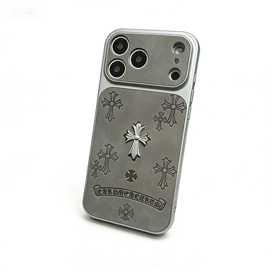 Étui pour iPhone en cuir inspiré de Chrome Hearts, texture premium, protection fine