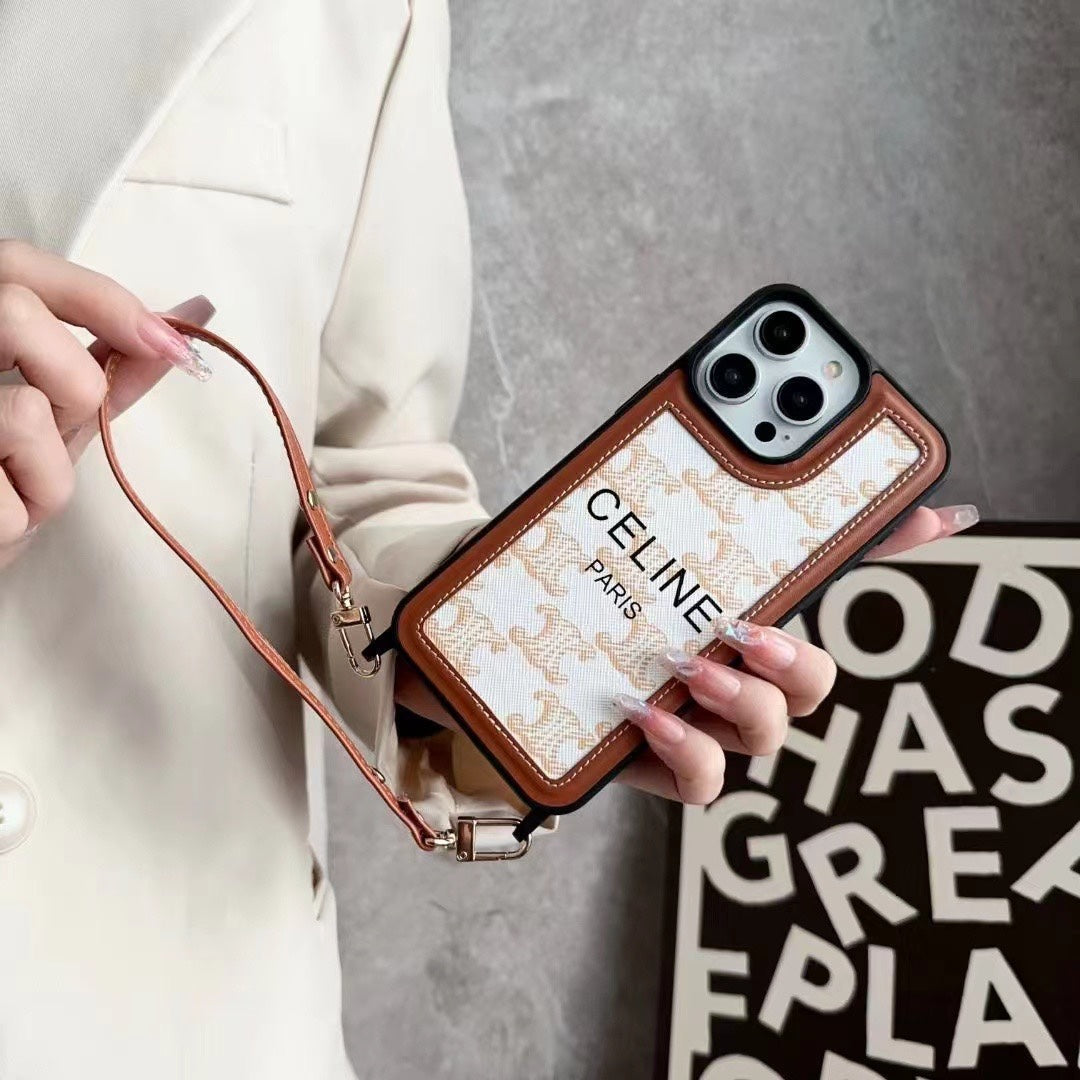 Capa Celine branca para iPhone com alça-SZ231124