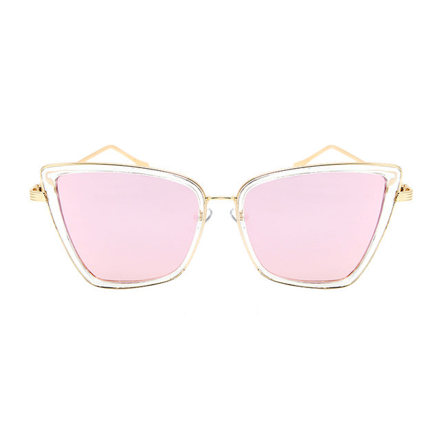 Nová značka Designer Cateye Sluneční brýle Ženy Vintage kovové brýle Pro ženy Zrcadlo Retro Lunette De Soleil Femme UV400