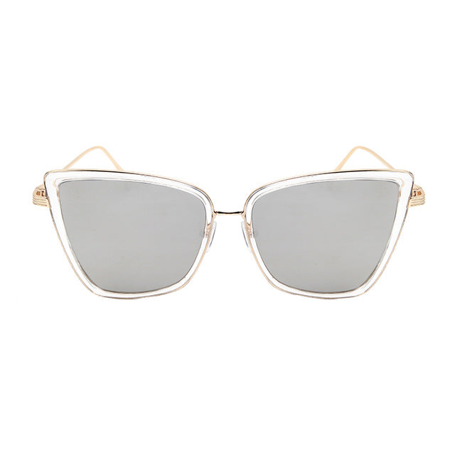 Nová značka Designer Cateye Sluneční brýle Ženy Vintage kovové brýle Pro ženy Zrcadlo Retro Lunette De Soleil Femme UV400