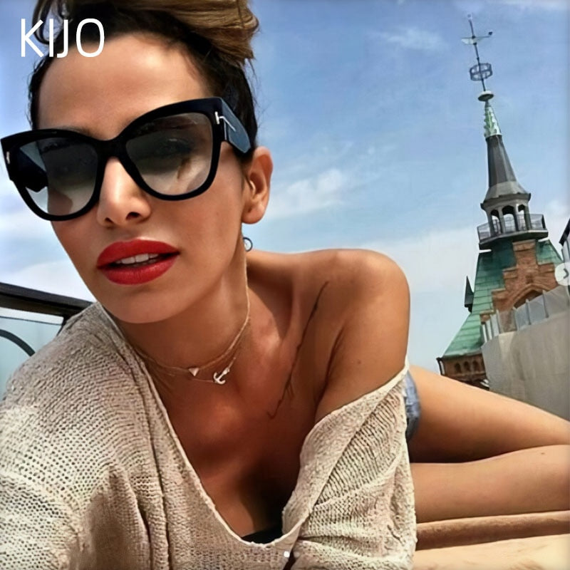 Nová módní značka Návrhář Tom Cat Eye Sluneční brýle Dámské Oversized Frame Vintage sluneční brýle oculos de sol UV400