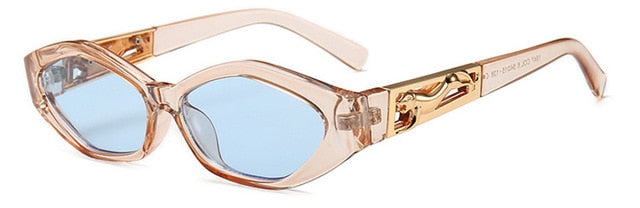 SHAUNA Diamond Sharp Mode Metall Hoppande Gepard Dekoration Mode Kvinnor Små Cat Eye Solglasögon